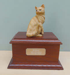 Hardhouten Urn met rode tijger kat